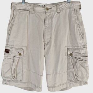 American Eagle Cargo Short Beige Men's Size 34 Cotton Twill Distressed Pockets